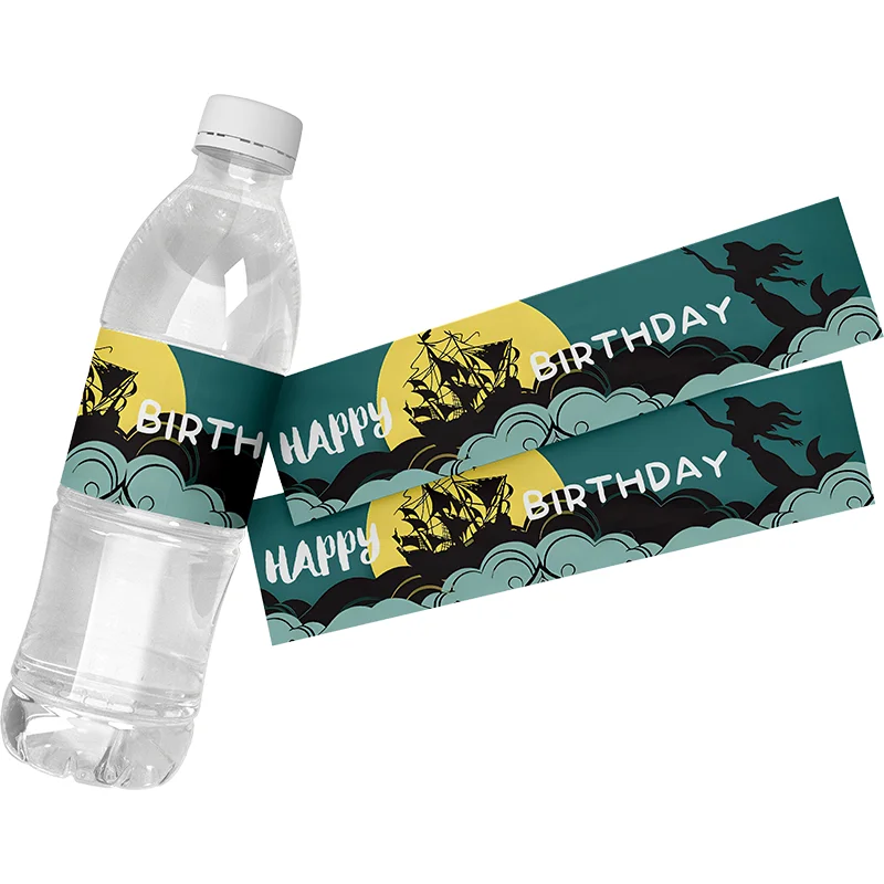 The Little Mermaid Mineral Water Bottle Custom Label Sticker Happy Birthday Water Bottle Wrappers Kid Birthday Party Decor 24Pcs