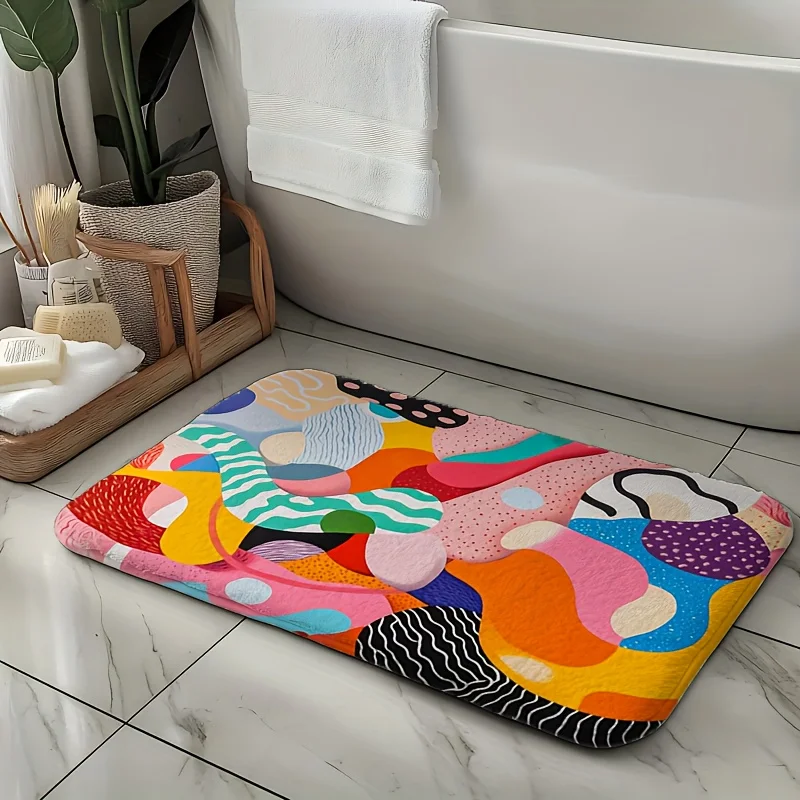 سجادة باب الحمام بطباعة خط ملون تجريدي، سجادة ناعمة من كومة لغرفة المعيشة، غرفة النوم، المطبخ، المكتب، ديكور الدش، المنزل الموسمي #2
