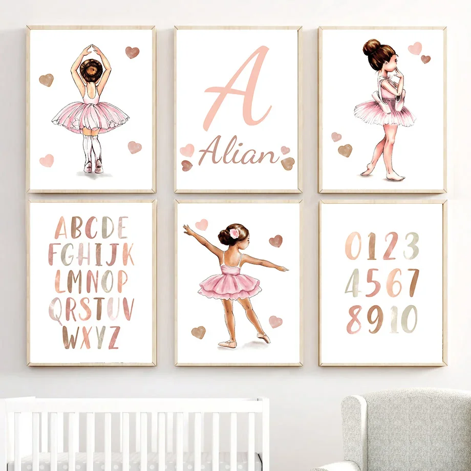 Custom Name Kids Room Decoration Wall Art Prints Alphabet Girl Baby Canvas Decorative Wall Pictures Home Decor Interior Poster