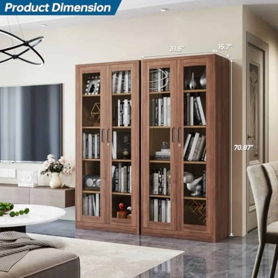 Display Cabinet with Glass Doors for Home, Office, Clinic, Pantry: 71 Inch Metal Curio Cabinet in Black with Adjustable Shelves view 3