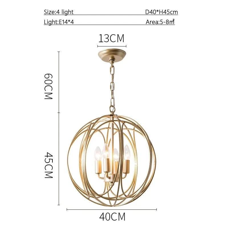 European Style Golden Retro Ring Ball Chandelier Living Room Bar Counter Bedroom Hotel Apartment Household Goods Crystal Lightin
