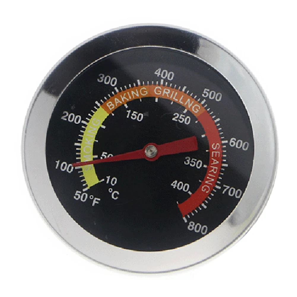 BBQ Thermometer with Stainless Steel Bimetallic Sensor Dual Scale for Temperature Monitoring in Multiple Cooking Environments