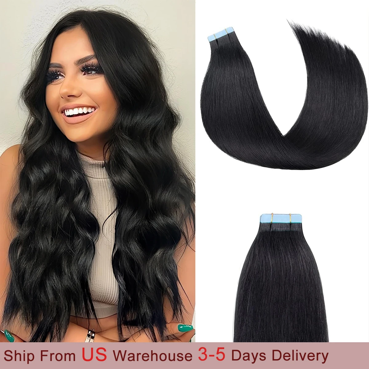 

Черная лента для наращивания волос, человеческие волосы, искусственная кожа, уток, клейкая лента для волос, натуральные мягкие 20 дюймов, 20 шт., 50 г/упак.