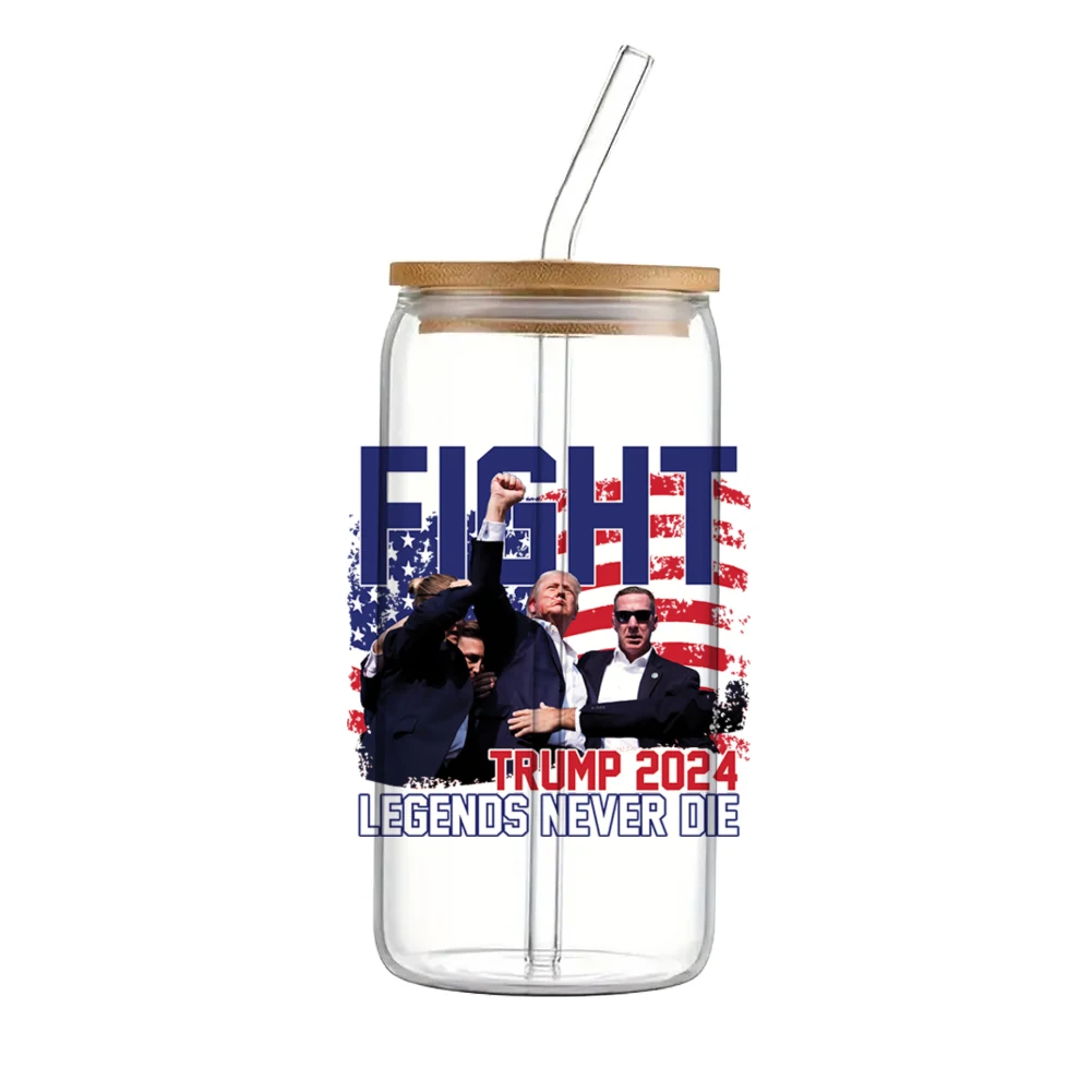 Amerika Donald Troef Voor Libbey 16Oz Kan Glas 3d Waterdichte Uv Dtf Koffie Kan Verpakken Libbey Glas Wrap 11X11Cm