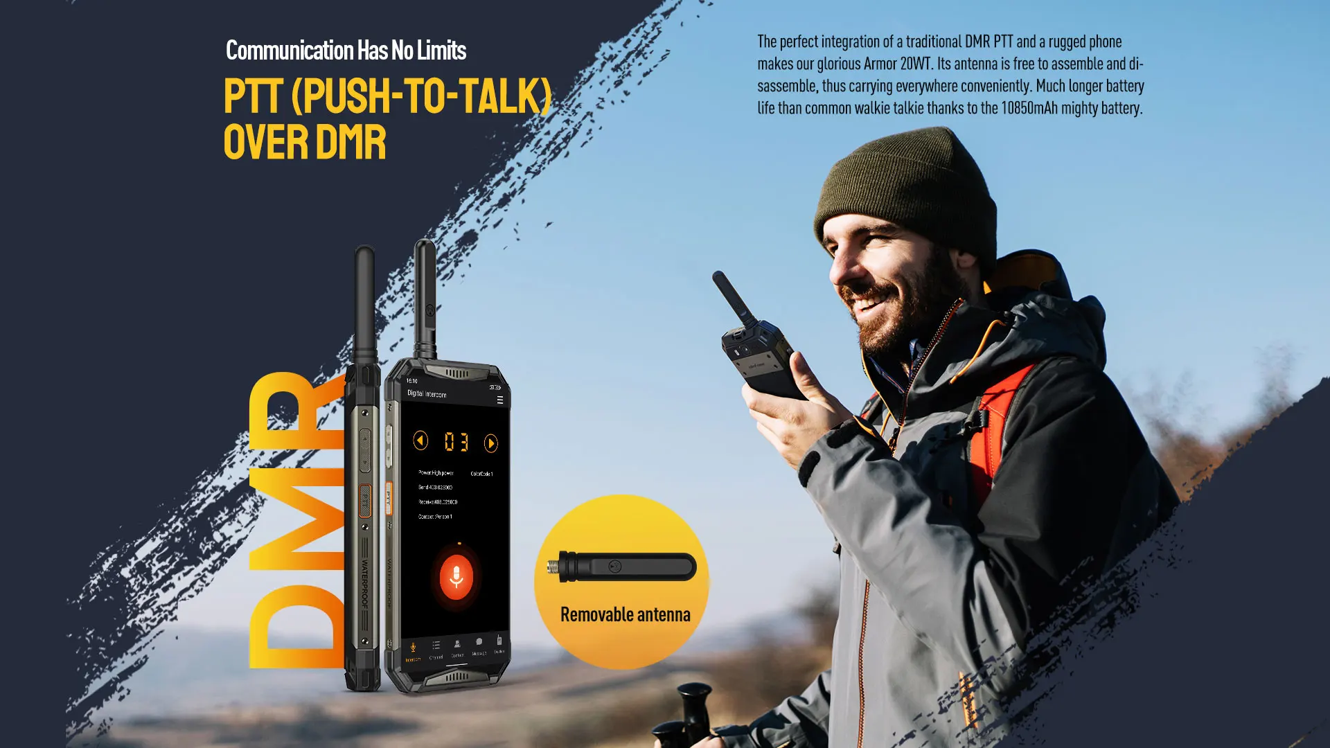 New Product Ulefone Armor 20WT Two Way Radio DMR Long Range Android 12 Portable Rugged Phone With NFC IP68/IP69K Waterproof