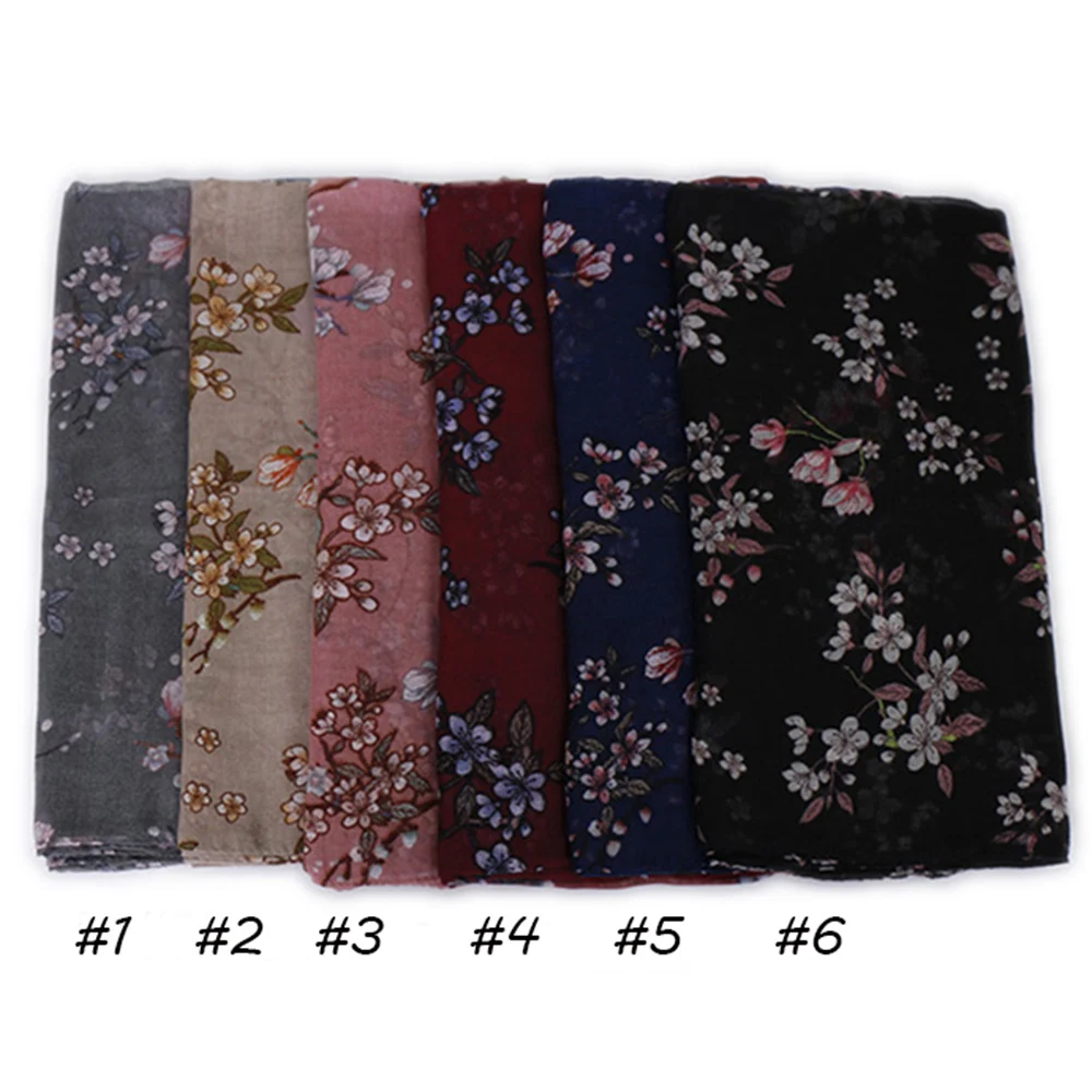 Printed Floral Viscose Hijabs for Muslim Woman Long Cotton Shawl Wrap Vintage Women Scarves Good Stitching Foulard Femme Hijab