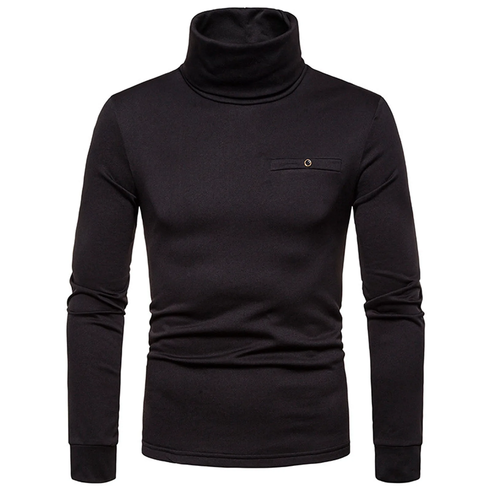 Autumn Winter Men's High Neck T-shirt Slim Fit Fashion High Elastic Long Sleeve Cotton Casual Breathable Apparel Pullover