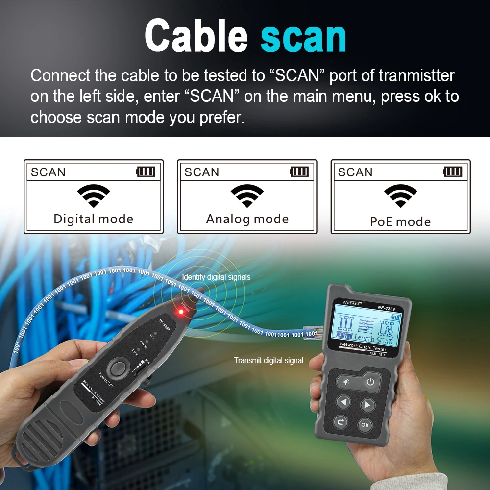 NF-488/ NF-8209 متعدد الوظائف LCD شبكة كابل تستر PoE مدقق مضمنة PoE الجهد والتيار تستر مع كابل تستر