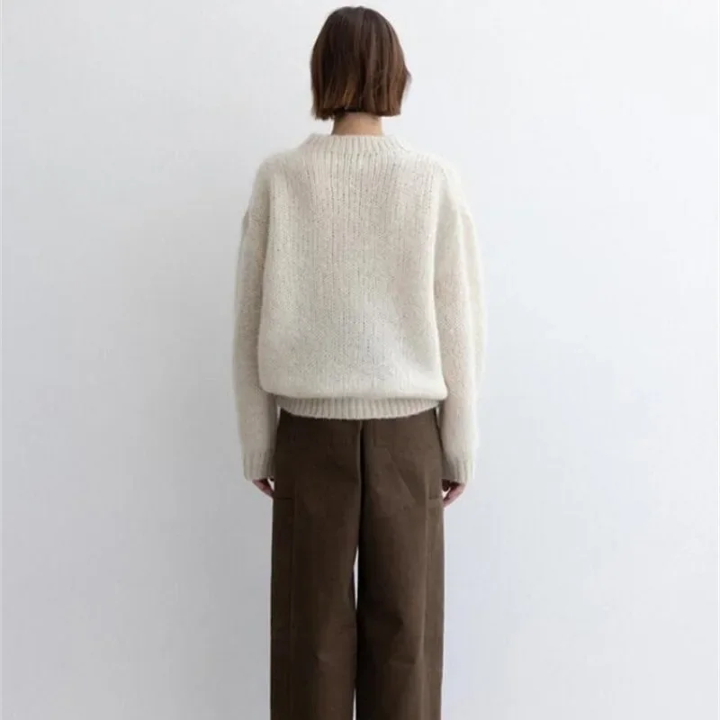 Moi@ Sweater, Women\'s Mohair Knitted Sweater, Lazy and Loose Woolen Sweater Top, Korean Niche 2024 Autumn and Winter