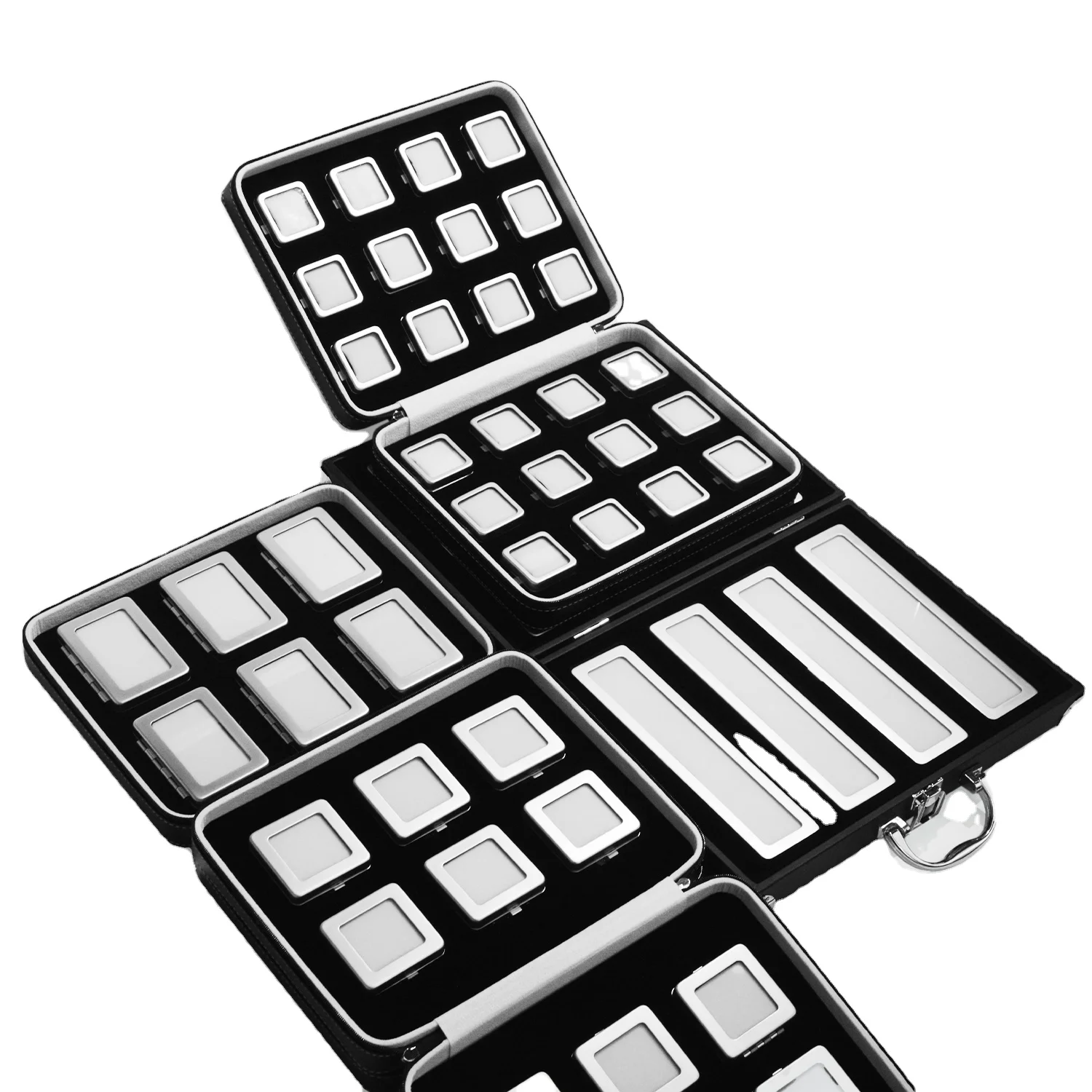 Corner Protection Black PU Leather Diamond Storage Jewelry Showcase Gem Display Box Buckle Jewelry Box