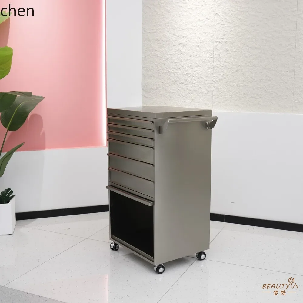 DSABarber Shop Stainless Steel Trolley with Hair Dryer Rack Hair Salon Trolley with Wheels Storage Cabinet Organizer Tool Box