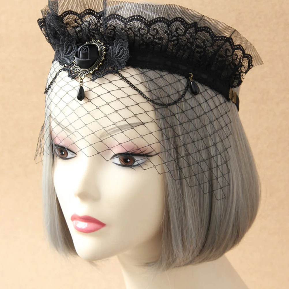 

Lace Veil Headband Vintage Crown Pattern for Bridal Costume Party Grenadine Headwear Wedding Veil Accessory Lace Headwear