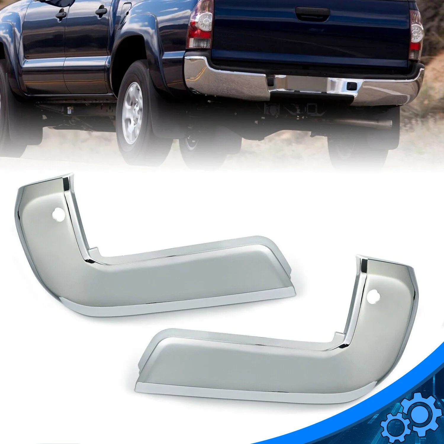 

Rear Chrome Bumper End Cap For Toyota Tacoma 2016-23 w/Sensor Holes TO1105132