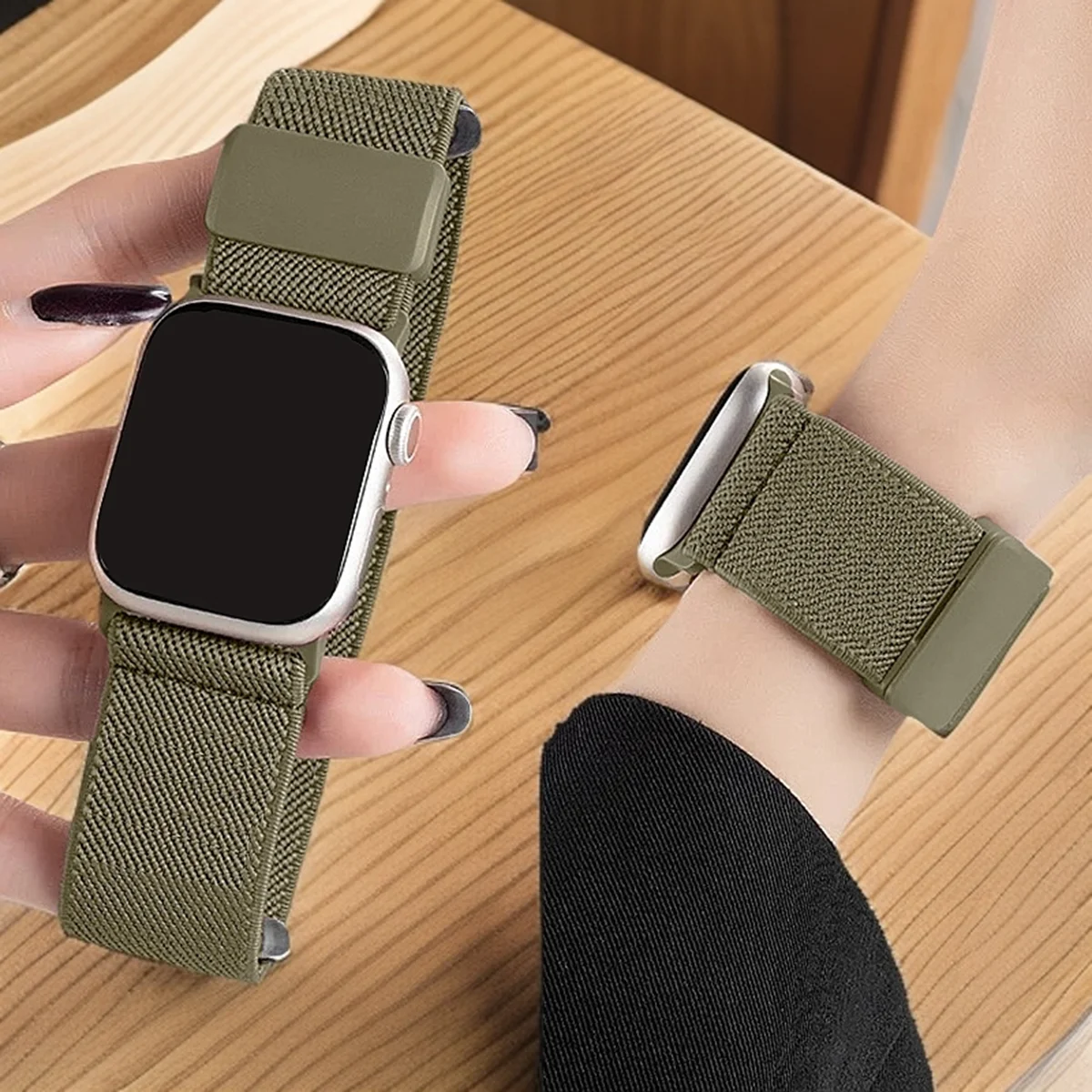 Magnetic Strap for Apple Watch Band 44mm 45mm 46mm 42mm 49mm 40mm 41mm 38mm Woman Man Nylon Stratchy Loop for Iwatch Series10 9