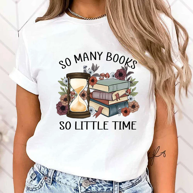 

(High Quality T Shirt)So Many Books So Little Time T-Shirts For Women Summer Tee Shirt Femme Casual Short Sleeve Round Neck Tops