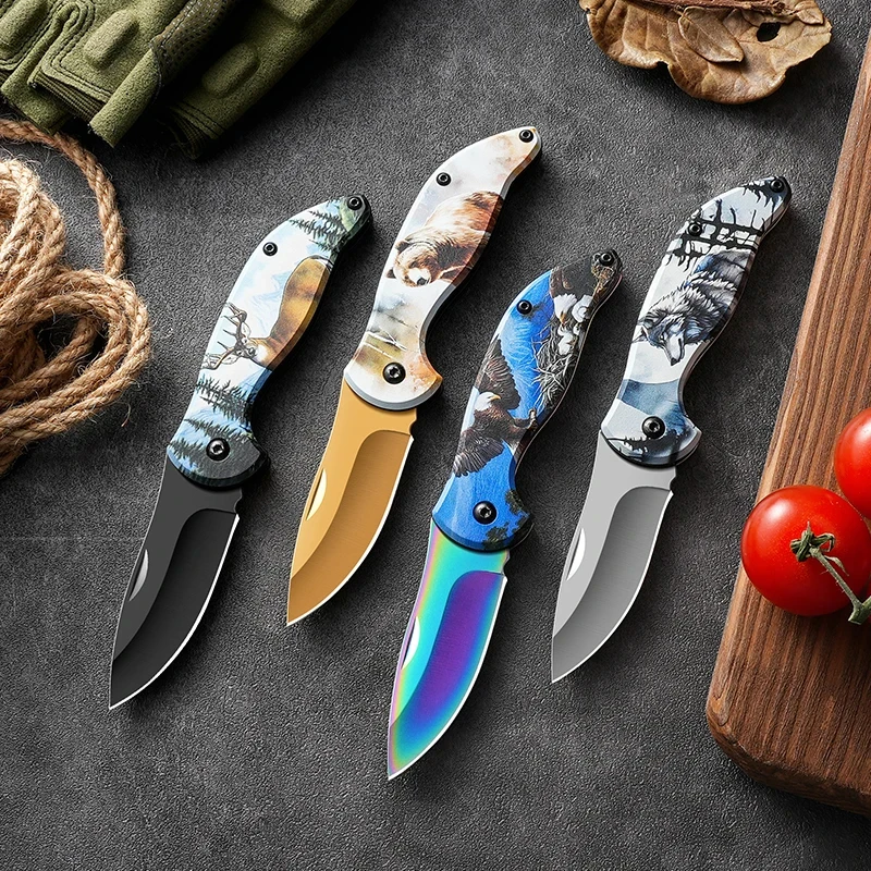 Household stainless steel folding fruit knife Kitchen melon knife Pocket knife Portable outdoor camping knife