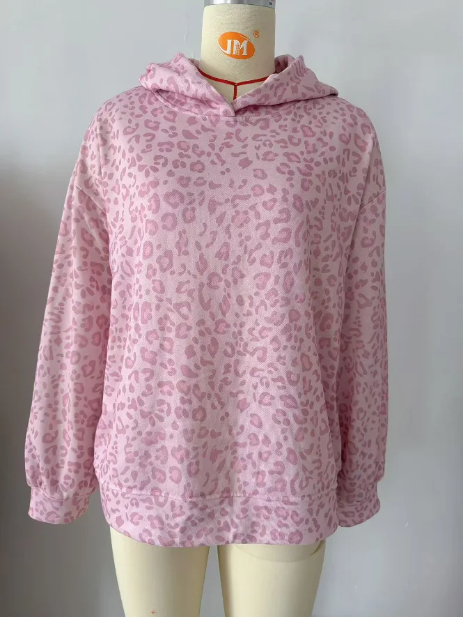Women's Autumn Winter Leopard Print Long Sleeve Hooded Pullover Sweatshirt