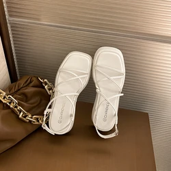 Open Toe Sandal for Women Wedge Buckle Strap Cross Muffins Shoe Suit Female Beige 2022 Summer Women is Shoes Non-slip New