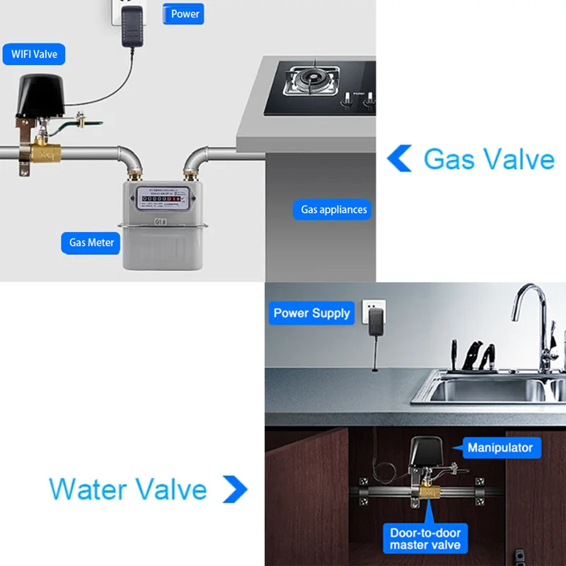 Zigbee tuya válvula de água wi-fi válvula de gás manipulador de alarme de vazamento de água smartlife temporizador remoto inteligente controlador de