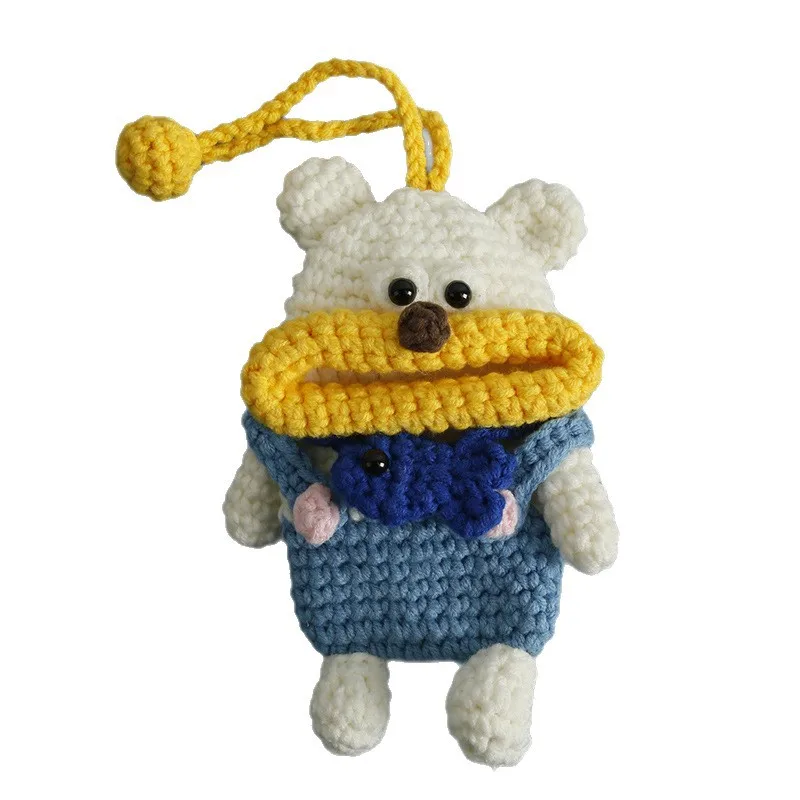 Cute Sausage Mouth Bear Doll Crochet Bag Keychain For Car Keys Holder Knitted Small Bear Storage Bag Keyrings Custom Accessories