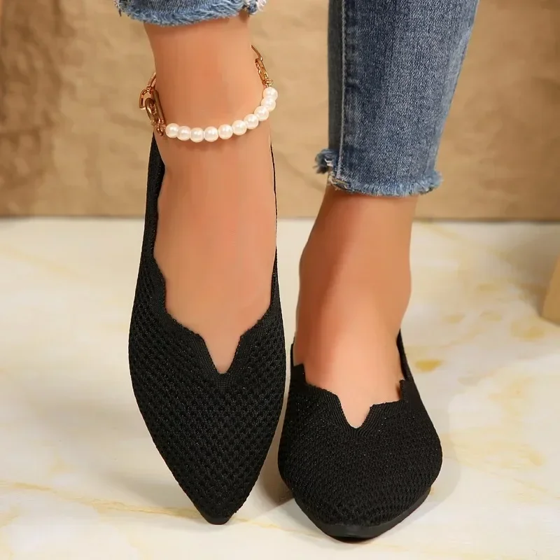 2024 Hot Sale Ladies Shoes Knitted Women's Flats Elegant Daily Flats Women Pointed Toe Slip on Soft Bottom Outdoor Shoes Women