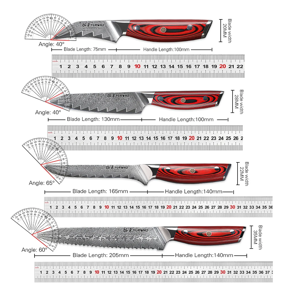 Imagem -05 - Turwho 8-pcs Facas de Cozinha Conjunto 67 Camada Aço Damasco Faca do Chef Japonês Santoku Desossa Cutelo Pão Faca Utilitário Corte