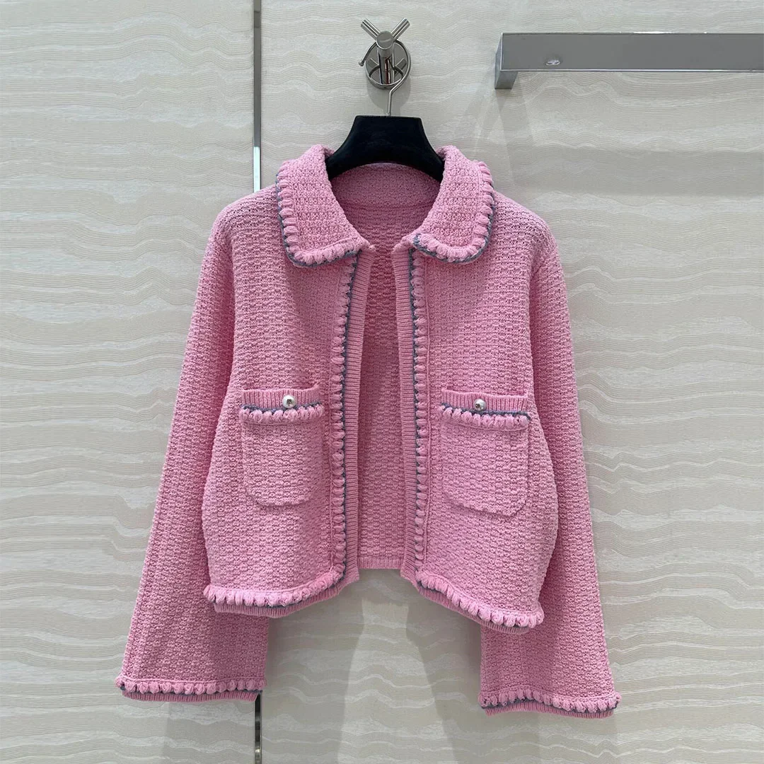 

Women's cardigan, coarse woolen woven long sleeved elegant jacket