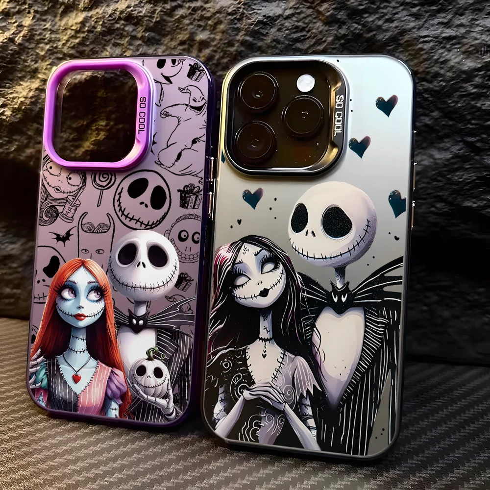 Funda de Teléfono con Diseño de Esqueletos de Novios para iPhone 17 Air 16 16e 15 14 Plus 13 12 11 Pro Max X Xs XR 8, Cubierta Plateada Colorida