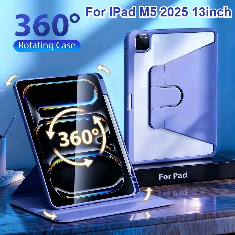 

Высокое качество 2025 года для нового iPad Pro M5 11 13 дюймов Pro 6-го поколения A3361 A3362 A3357 A3358 A3359 360 ° Чехол с откидной подставкой и вращающейся