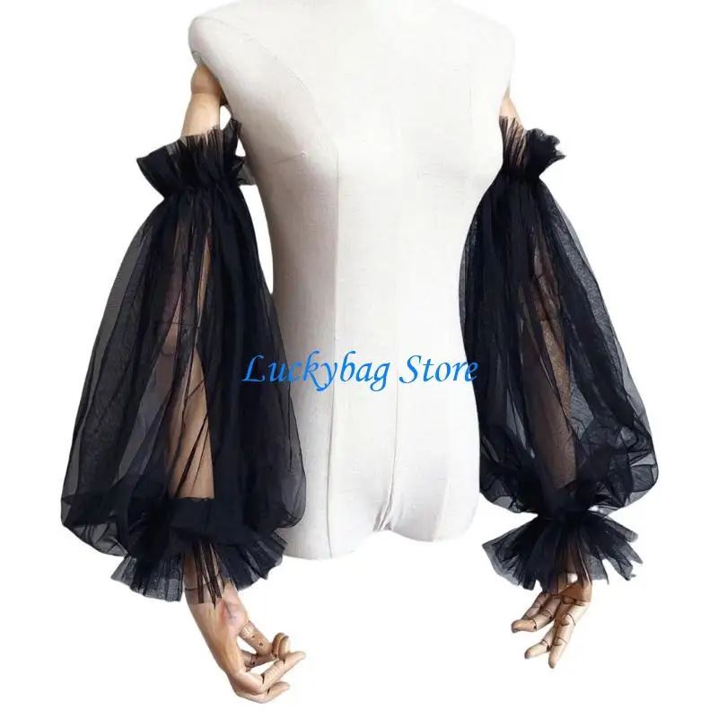 

X7XE Bridal Sleeves Cuffs White Tulle Women Simple Wedding Bridal False Sleeves