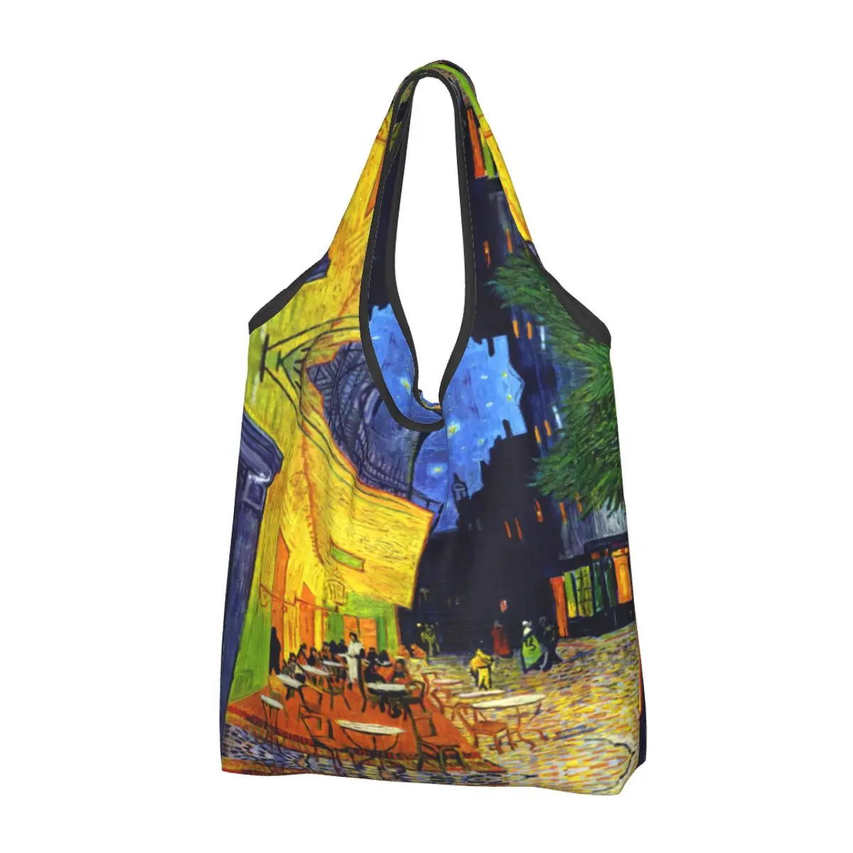 Custom Funny Cafe Terrace At Night Shopping Tote Bag Portable Vincent Van Gogh Painting Grocery Shopper Shoulder Bag