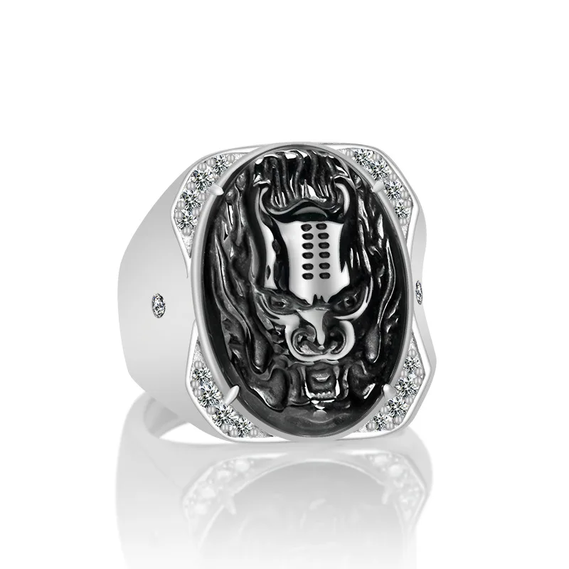 

A Black Myanmar Jadeite Dragon Rings 925 Silver Carved Gemstone Luxury Designer Real Jewelry Natural Burmese Jade Talismans