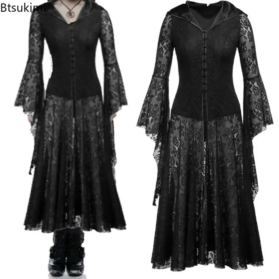 

New Lace Medieval Dress Vintage Women Lolita Long Maxi Robe Fairy Elven Dress Renaissance Celtic Viking Gothic Fantasy Ball Gown