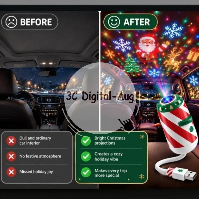 USB Christmas Projector Light 6/12/24 Patterns Flexible LED Xmas Projection Lamp
