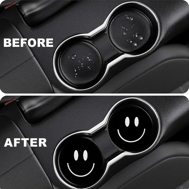 2PCS Car Anti Slip Pad With Printed Smiley Face, Car Water Absorbing And Heat-Insulating Pad