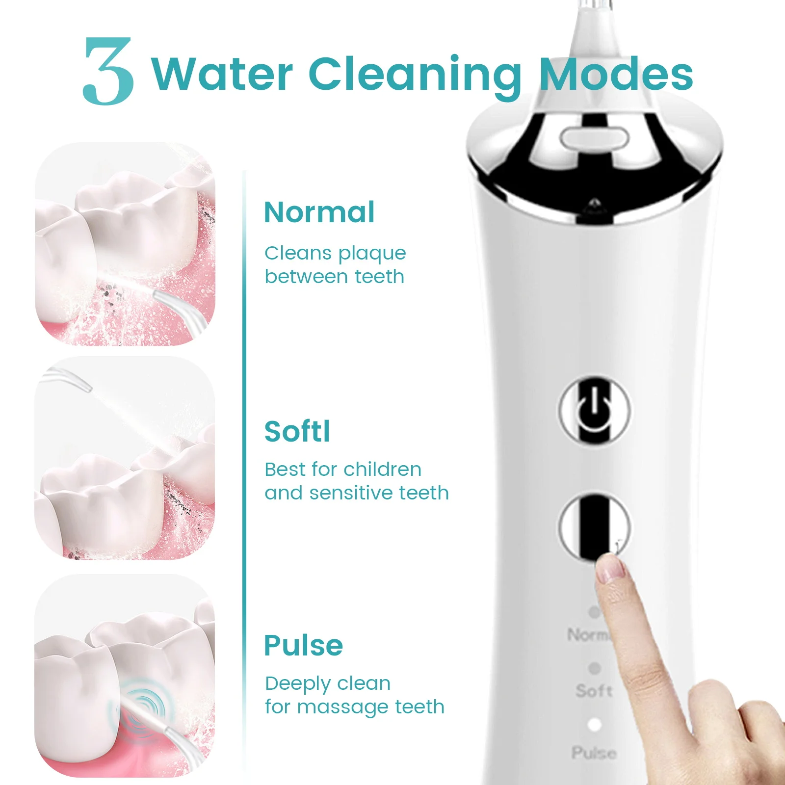 Oral Irrigator Portable IPX7 Waterproof USB Rechargeable Oral Irrigator 3 Modes 4 Jet Teeth Cleaner