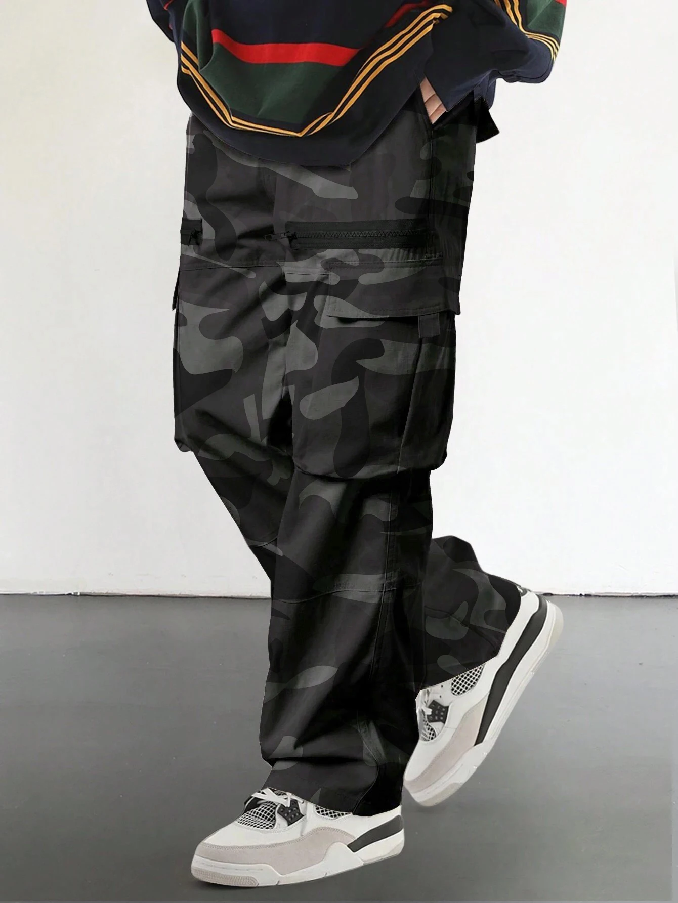 

Men's Camo Cargo Pants With Side Pocket, Casual Regular Fit Trousers For Men's Outdoor Activities，Outdoor loose college wind wor