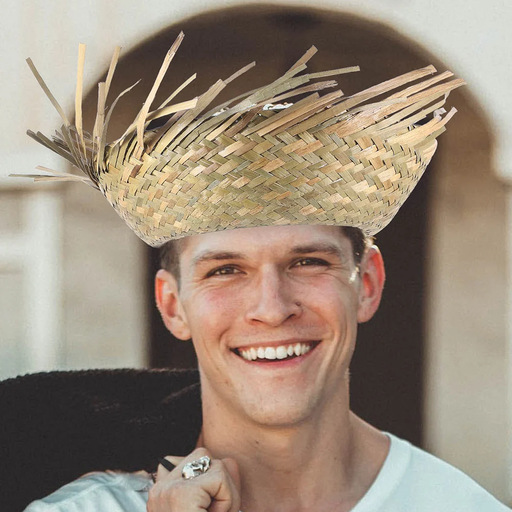 

2Pcs Hawaiian Style Straw Hats Breathable Lightweight Sun Protection for Beach Poolside Outdoor Tropical Party