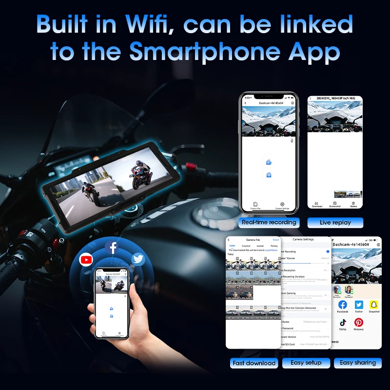 Develuck 8.1 "دراجة نارية DVR 2K كاميرا أمامية الملاحة GPS اللاسلكية Carplay أندرويد السيارات موتو مراقب مع مستشعر TPMS المزدوج BT