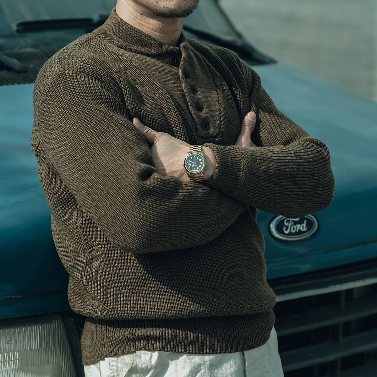 

Thiened Тяжелый вязаный свитер из шерсти в стиле милитари, мужской повседневный вязаный свитер красного цвета Bronson с прямыми штанинами из смеси шерсти...