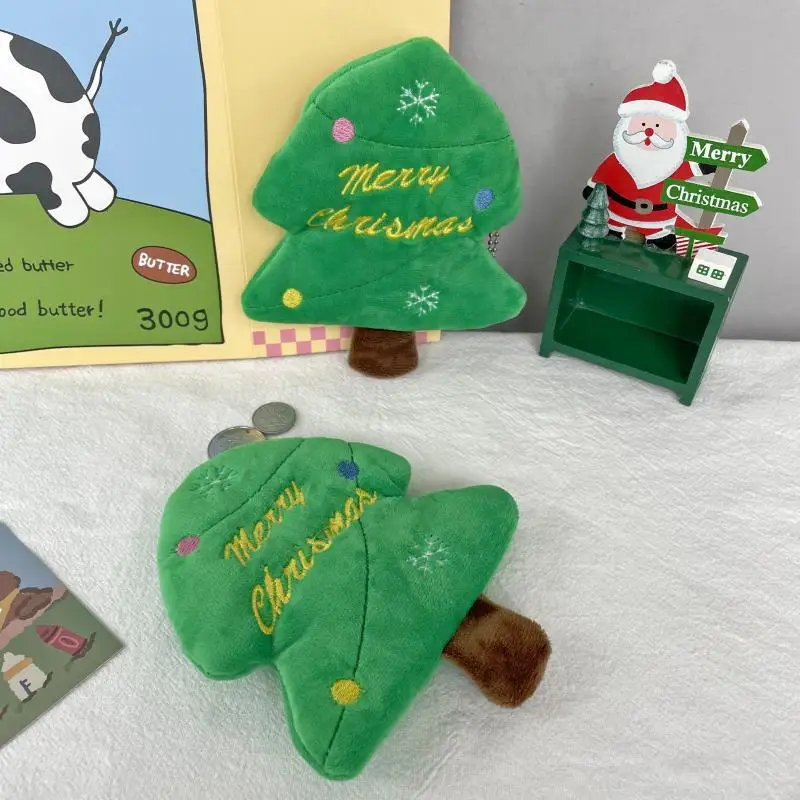 Schattige pluche portemonnee cartoon kerstboom muntzak rits portemonnee USB bedrade headset mini sleuteltas kinderverjaardagscadeau