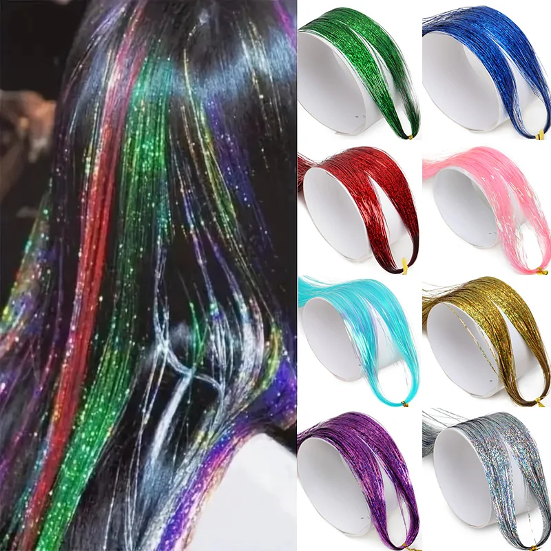 

Synthetic Shiny Sparkle Hair Tinsel Rainbow Women Colorful Glitter Bling Hair Extension Twinkle Dazzles Accessories for Braiding