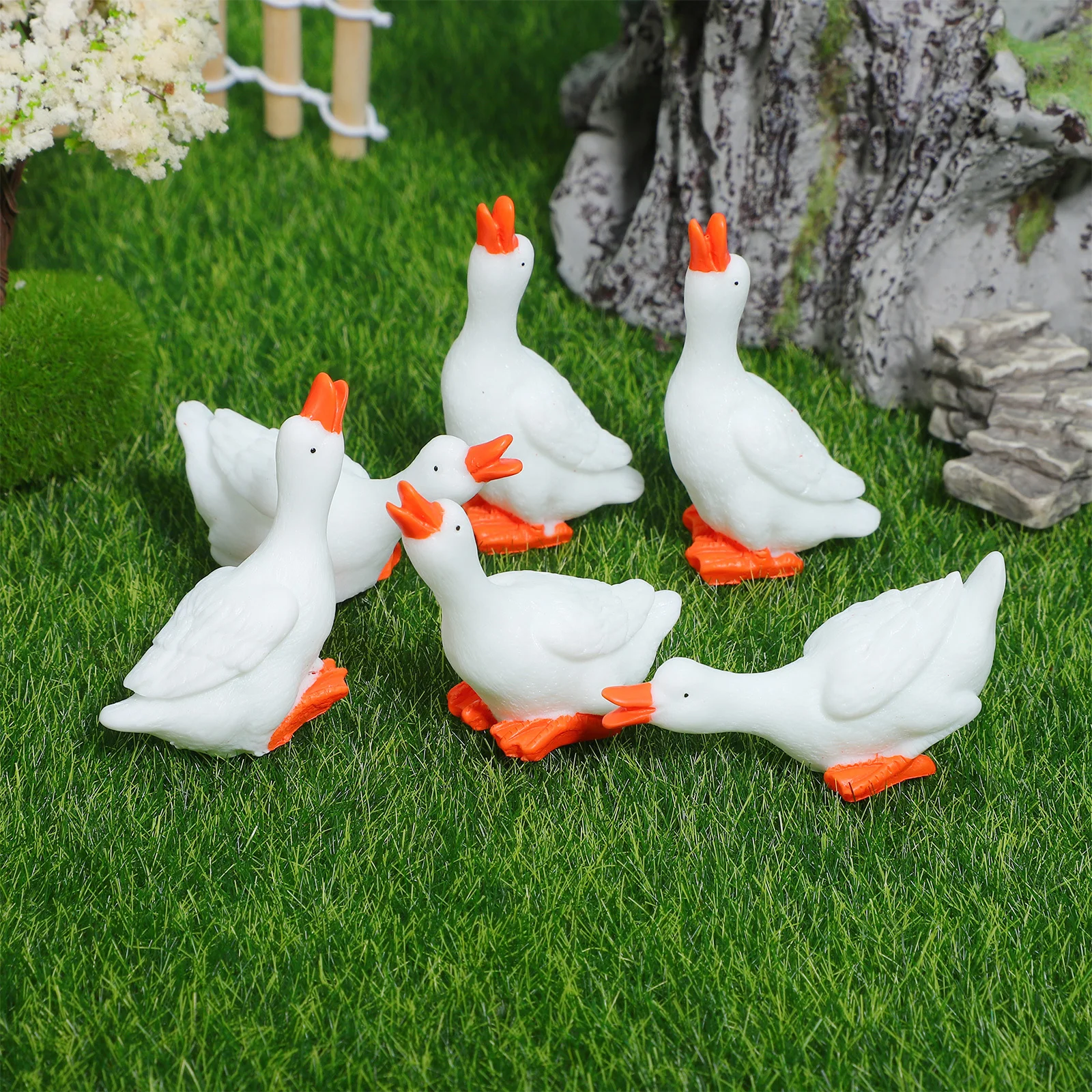 

6pcs Goose Ornament Resin Deer Statue Miniature Terrarium Decor Cake Topper Porch Garden Decoration Realistic Animal Figurine
