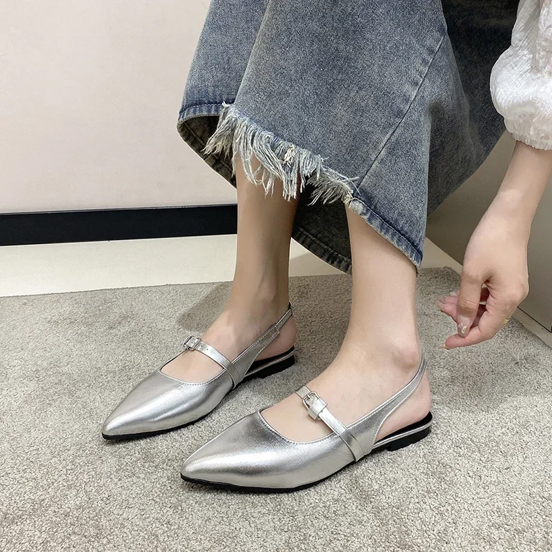 2024 Hot Sale Female Shoes Closed Toe Women's Sandals Daily Dress Sandals Women Pointed Toe Slip on Buckle Low Heel Ladies Shoes image 2