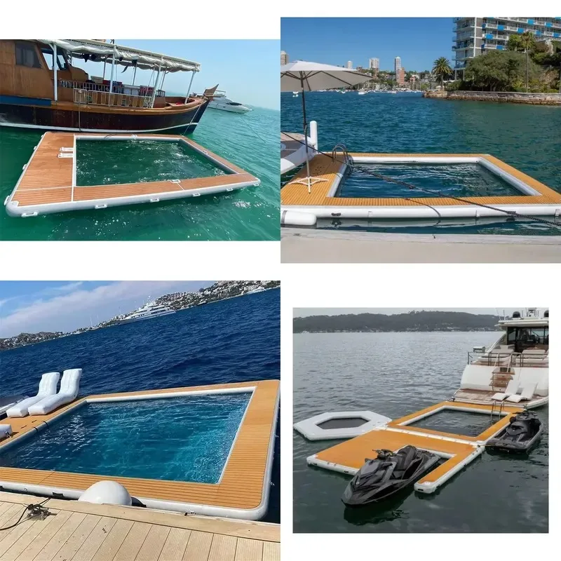 Summer Outdoor Inflatable Yacht Pool Water Sports Floating Ocean Swimming Pool with Mesh for Adults and Kids Beach Party