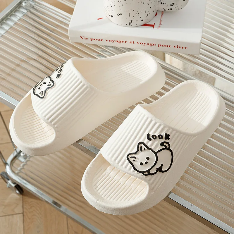 Summer Light Women Cotton Cat Fashion Simplicity Outdoor Non-Slip Rubber Slippers EVA Indoor Soft Sole Bathroom Non-slip Slipper