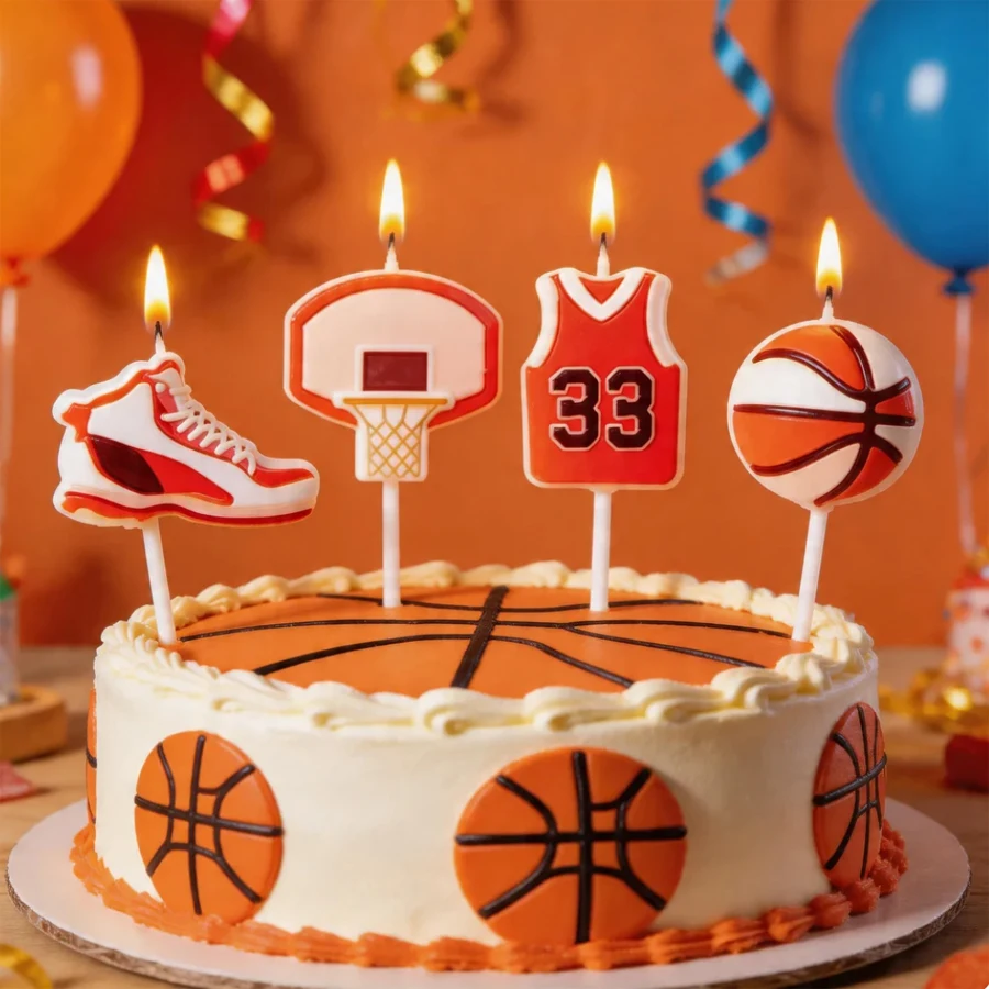 4 Peças de Velas Temáticas de Basquete para Decoração de Bolo, com Design de Roupas, Tênis e Bola, Acessório para Confeitaria de Aniversário