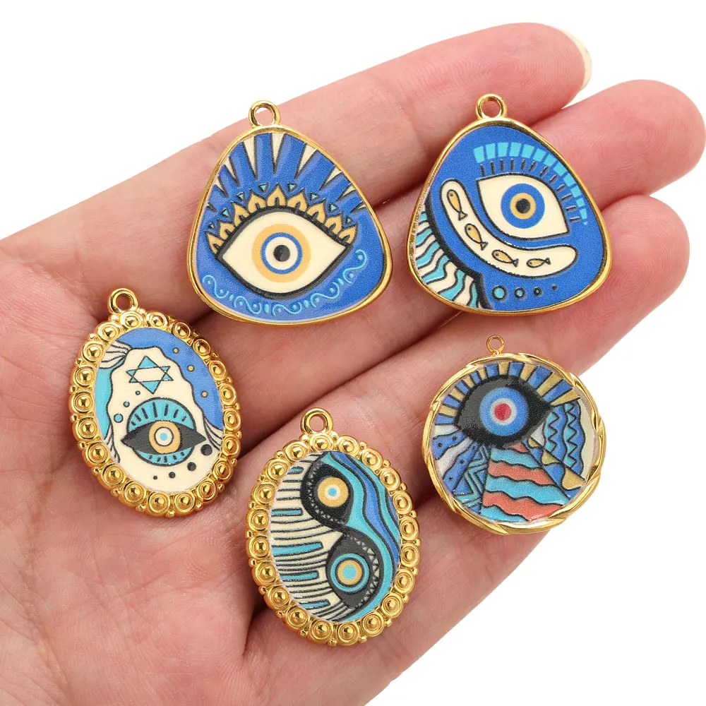 

3pcs Stainless Steel Eyes Charms For Jewelry Making Necklace Bracelet Enamel Pendants Evil Eye Metal Charm Jewelry Crafts Parts