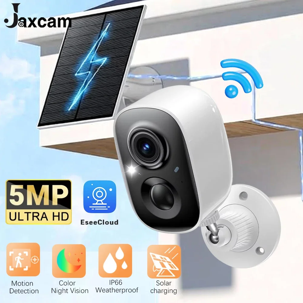 

5MP HD Solar Security Camera WiFi Wireless Outdoor Color Night Vision Battery Powered Support PIR Waterproof Two-Way Audio