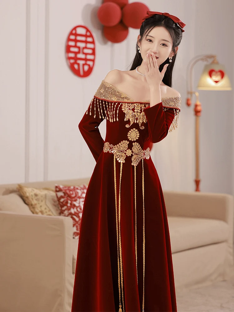 Red Long Sve Weddin…